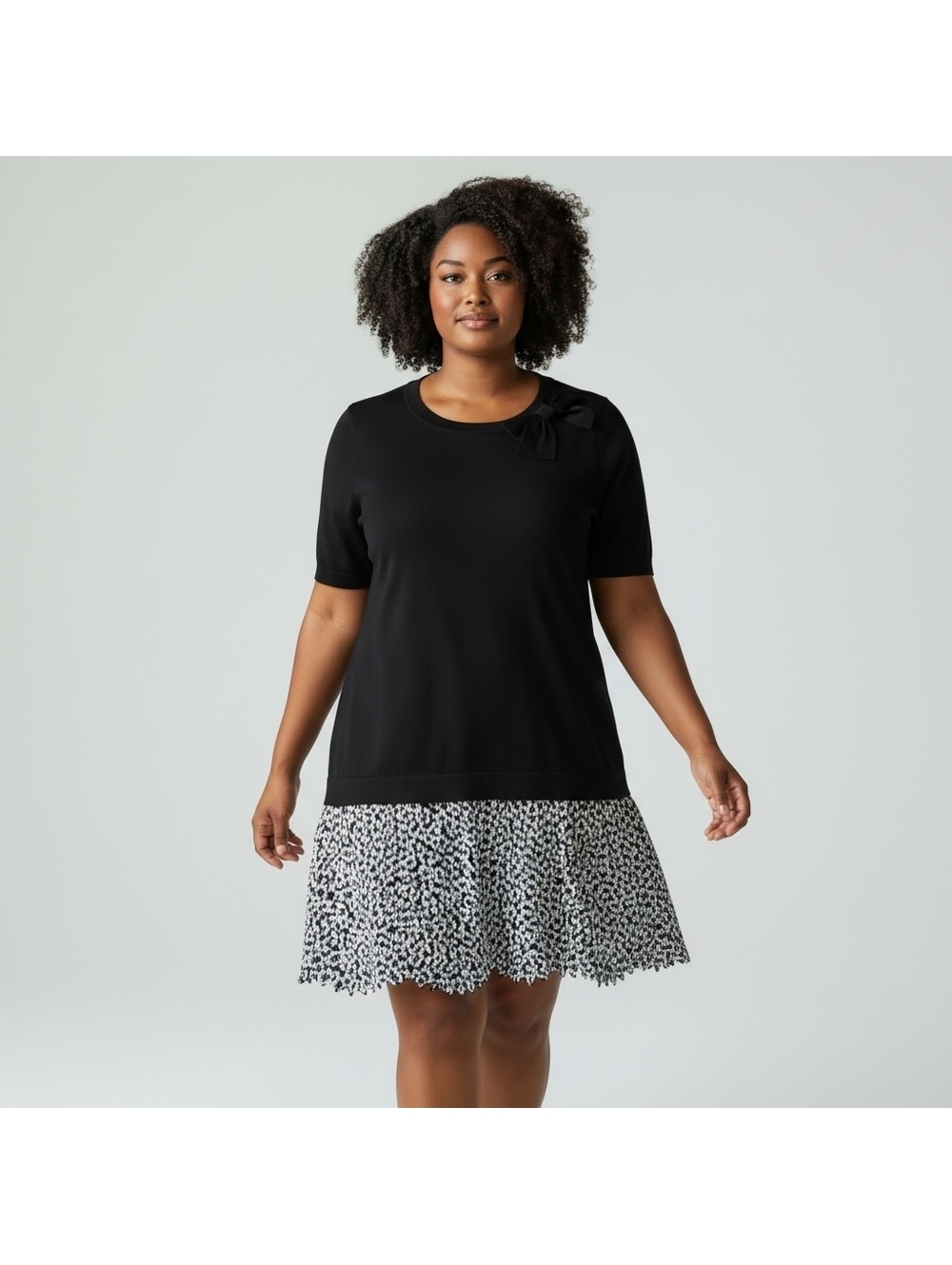 Kate Spade NY Hollyhock Dress XL Black Knit Bodice, Blue Floral Pleated Skirt